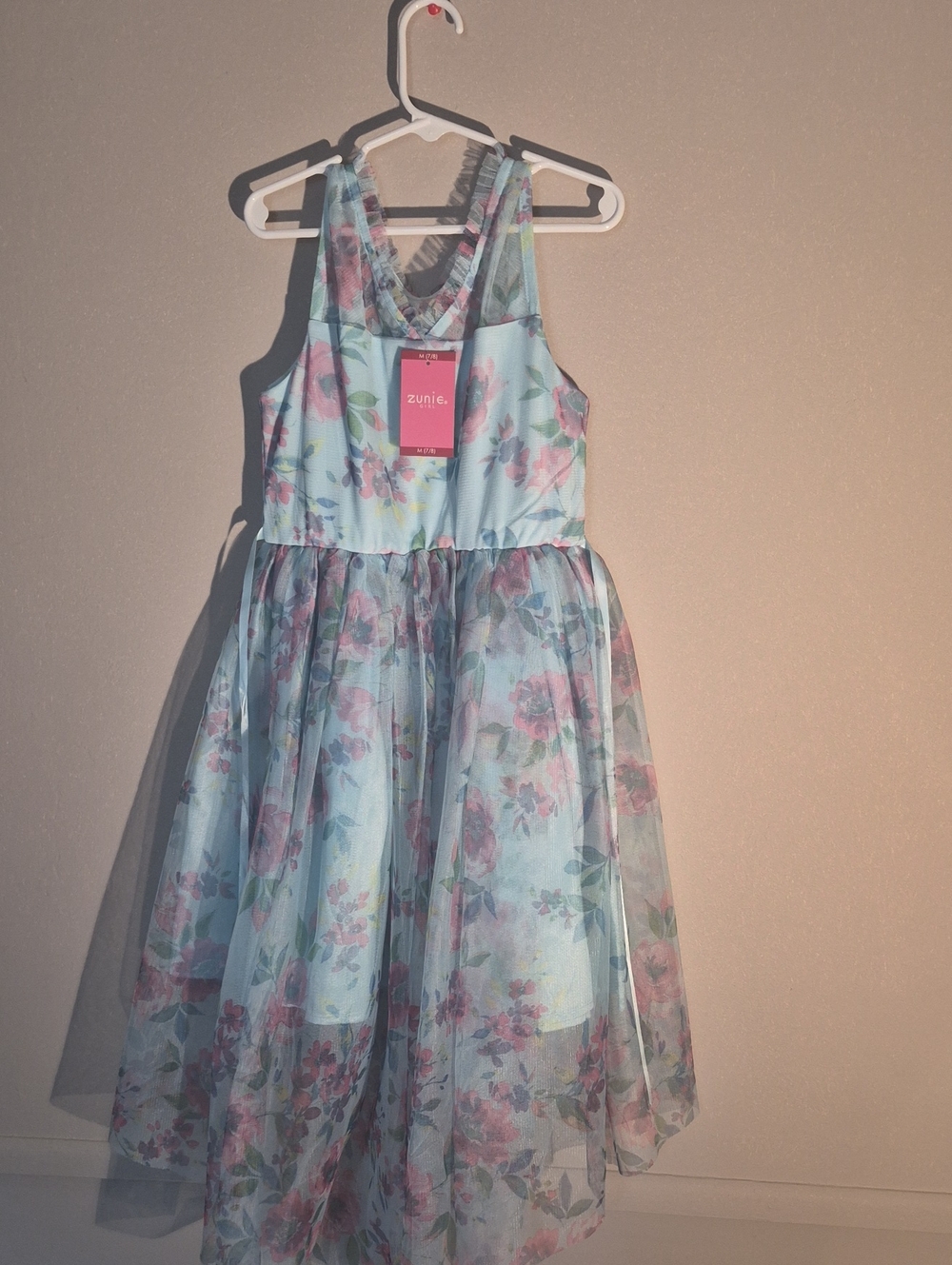 Zunie Light Blue Floral Girls' Party Dress with Pink Roses